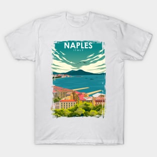 Naples Italy Vintage Colorful Minimal Retro Travel Poster T-Shirt